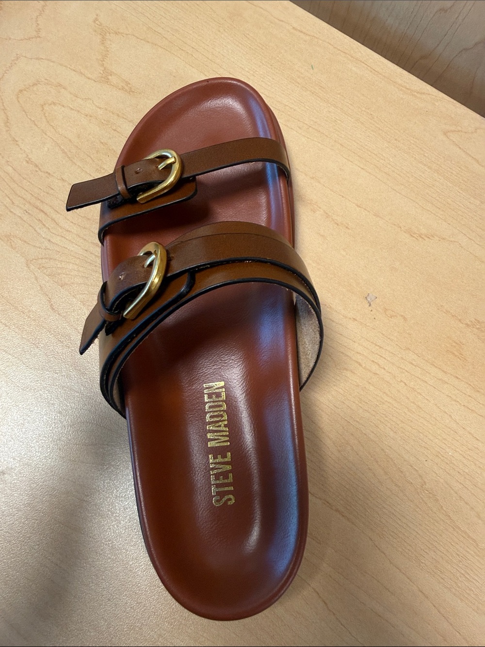 Steve Madden Cognac Double Buckle Slide - Picture 3 of 4